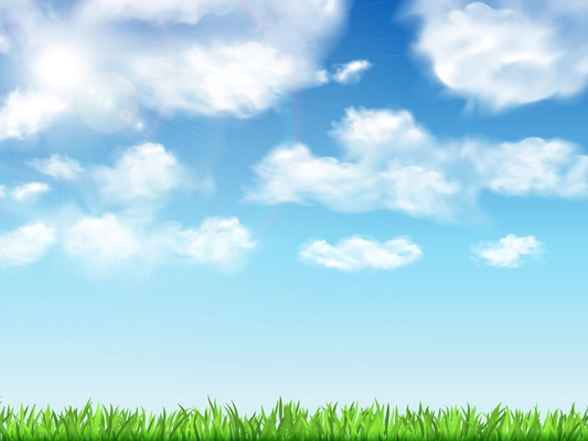 Sky realistic landscape with clouds and grass vector illustration