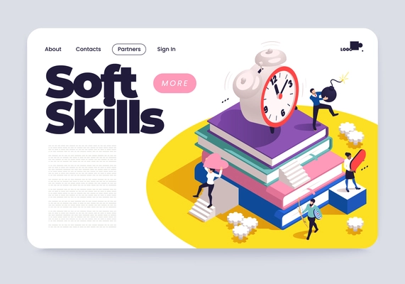 Soft skills planning time management communication empathy isometric web page banner vector illustration