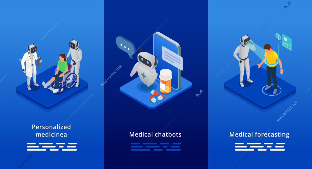 Ai in health care personalized medicine medical chatbot and examination isometric infographics vector illustration