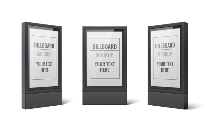 Billboard advertising realistic icons set with outdoor panel mockups isolated vector illustration