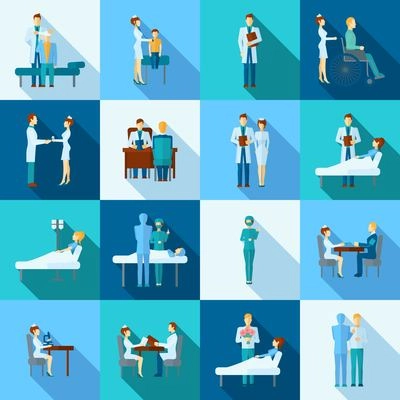 Doctors occupation professional health care flat icons set isolated vector illustration