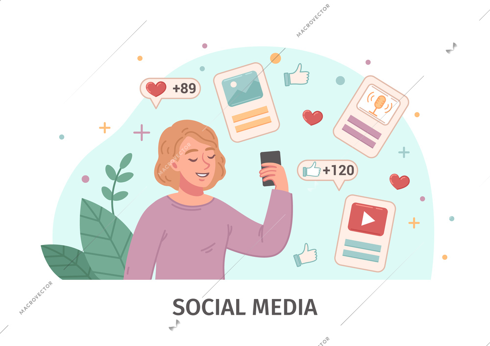Personal branding flat concept with social media presence symbols vector illustration