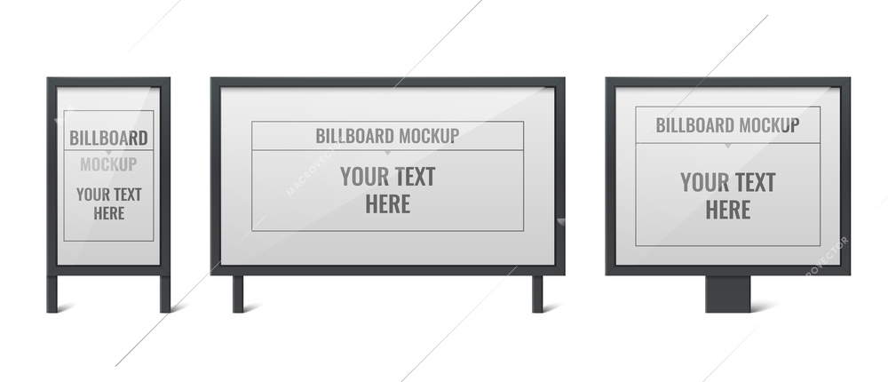 Billboard advertising icons set with outdoor ad panel mockups isolated vector illustration