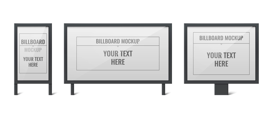 Billboard advertising icons set with outdoor ad panel mockups isolated vector illustration