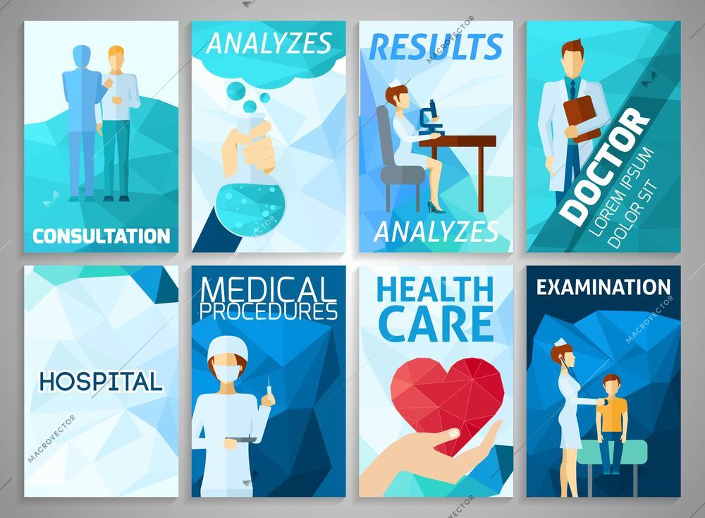 Medicine hospital and health care flyer set isolated vector illustration