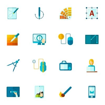 Graphic design drawing tools icons flat set isolated vector illustration