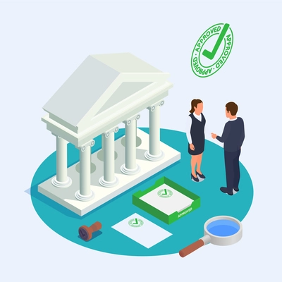 Financial regulation isometric concept with legal banking compliance symbols vector illustration