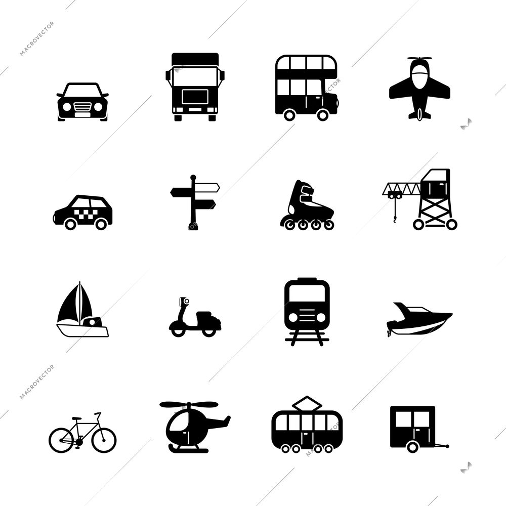 Transportation pictograms collection of aircraft boat yacht helicopter isolated vector illustration