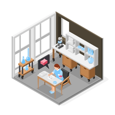 Artificial grown meat laboratory isometric object with staff working cultured product made from animal cells isolated vector illustration