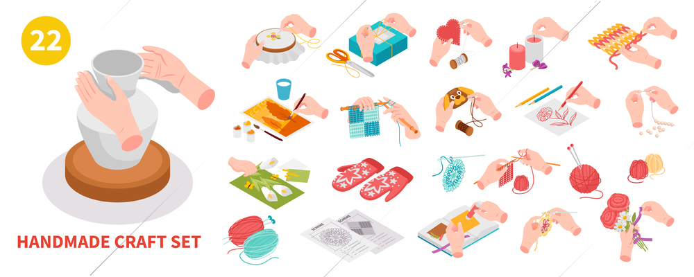 Isometric hobbies big icon set work that you can do with your own hands vector illustration