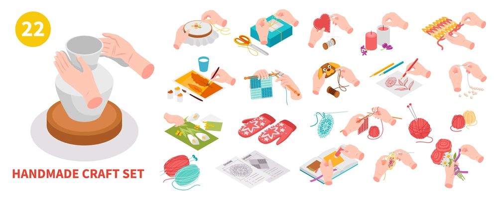 Isometric hobbies big icon set work that you can do with your own hands vector illustration