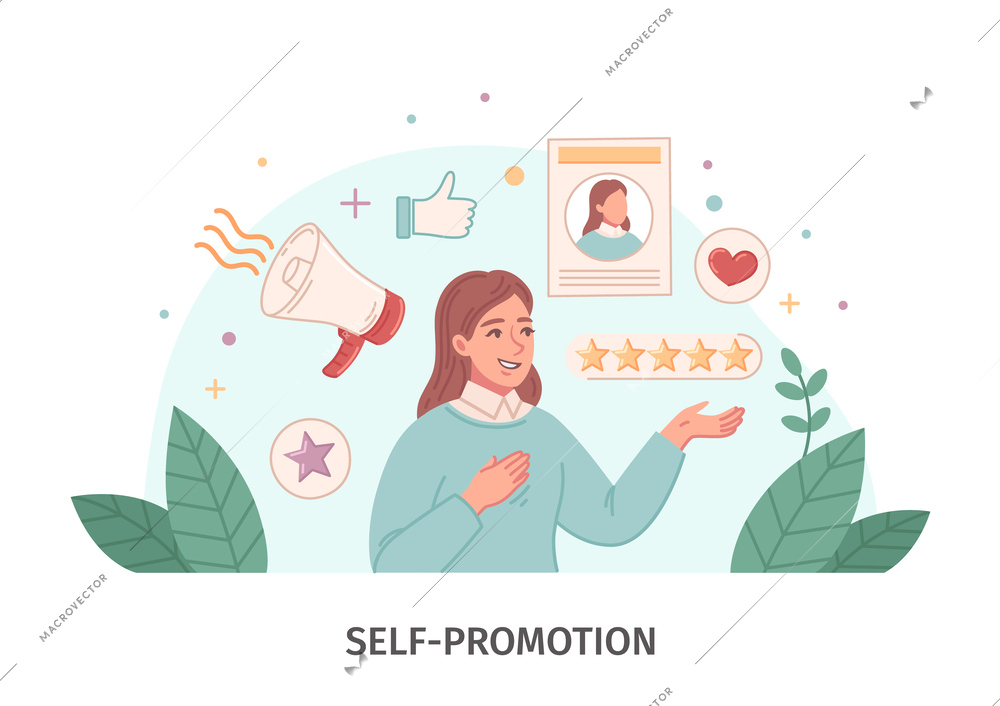 Personal branding flat composition with self-promotion symbols vector illustration