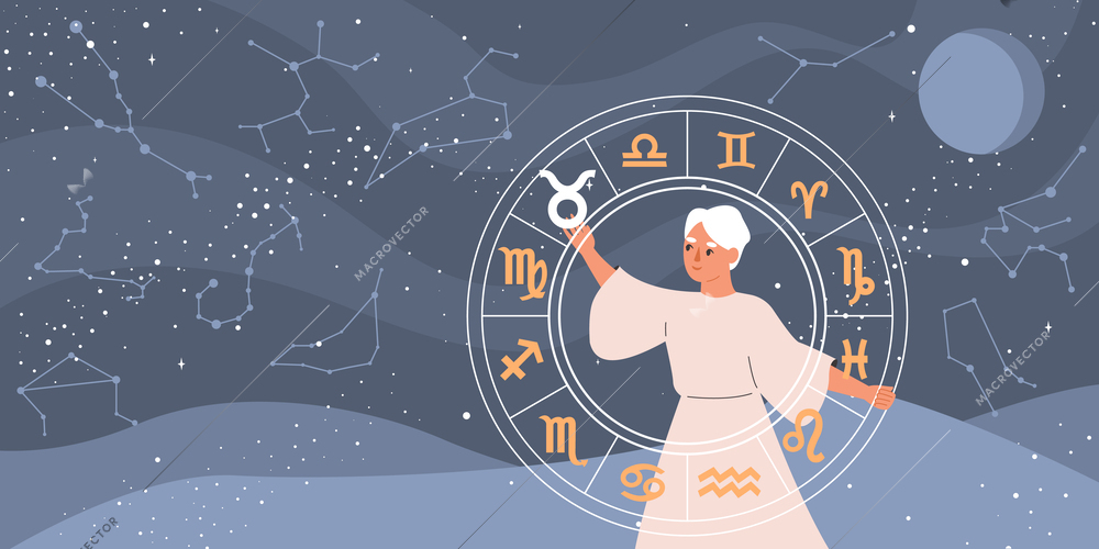 Horoscope composition background with zodiac and astrology symbols flat vector illustration