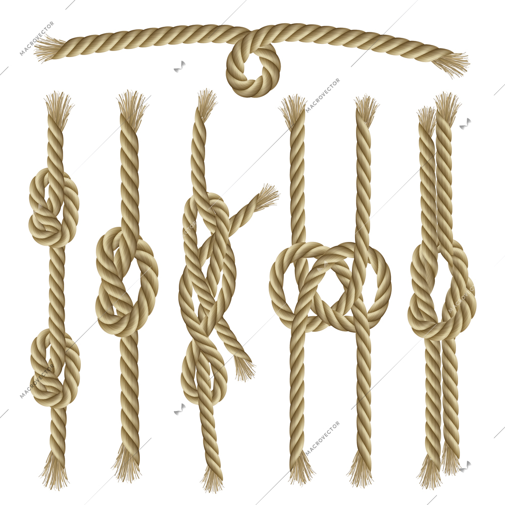 Sailor twisted ropes and knots decorative elements collection set isolated vector illustration