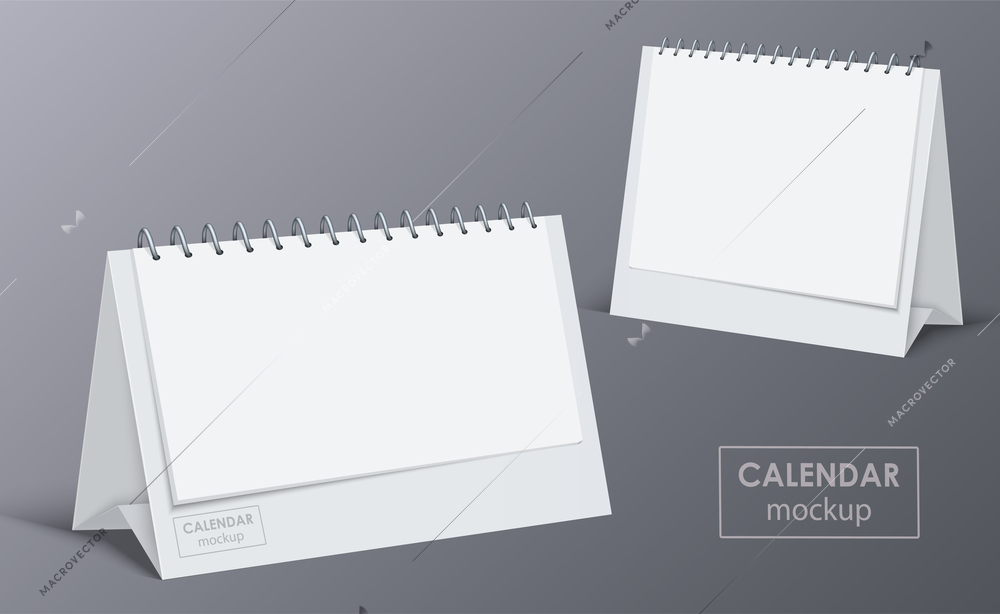 Realistic blank desk calendar mockup on grey background isolated vector illustration