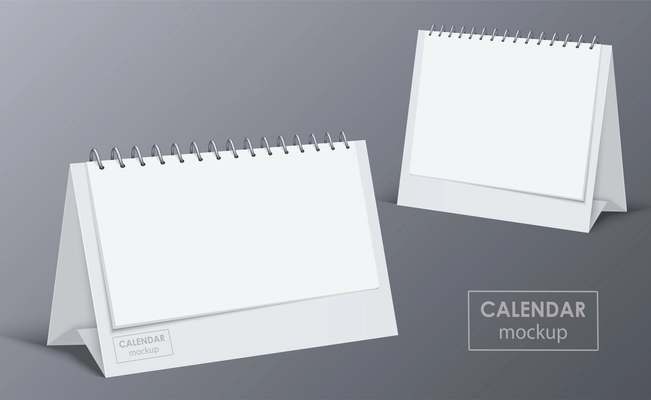 Realistic blank desk calendar mockup on grey background isolated vector illustration