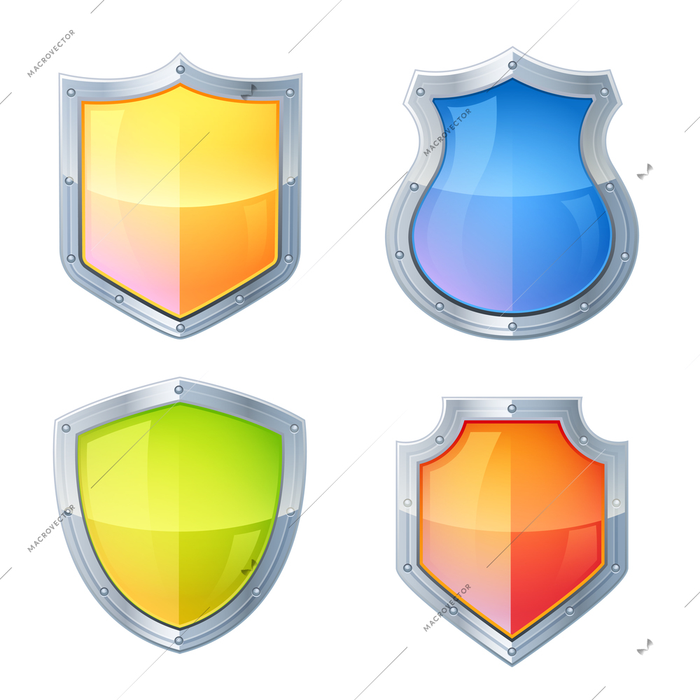 Guardian vintage glowing shields decorative icons set isolated vector illustration