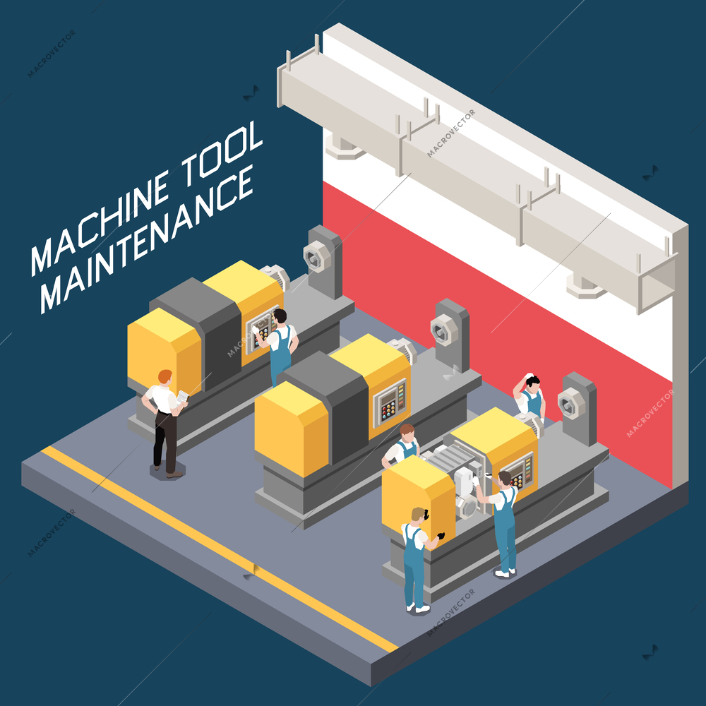 Industrial maintenance engineer technician isometric concept with maintenance of technically complex facilities vector illustration