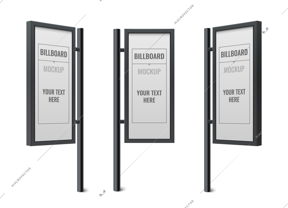 Billboard realistic icons set with street advertising mockups isolated vector illustration