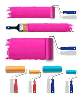 Paint tools set with realistic rollers and brush isolated vector illustration