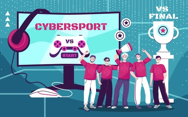 Cybersport collage with start and final symbols flat vector illustration