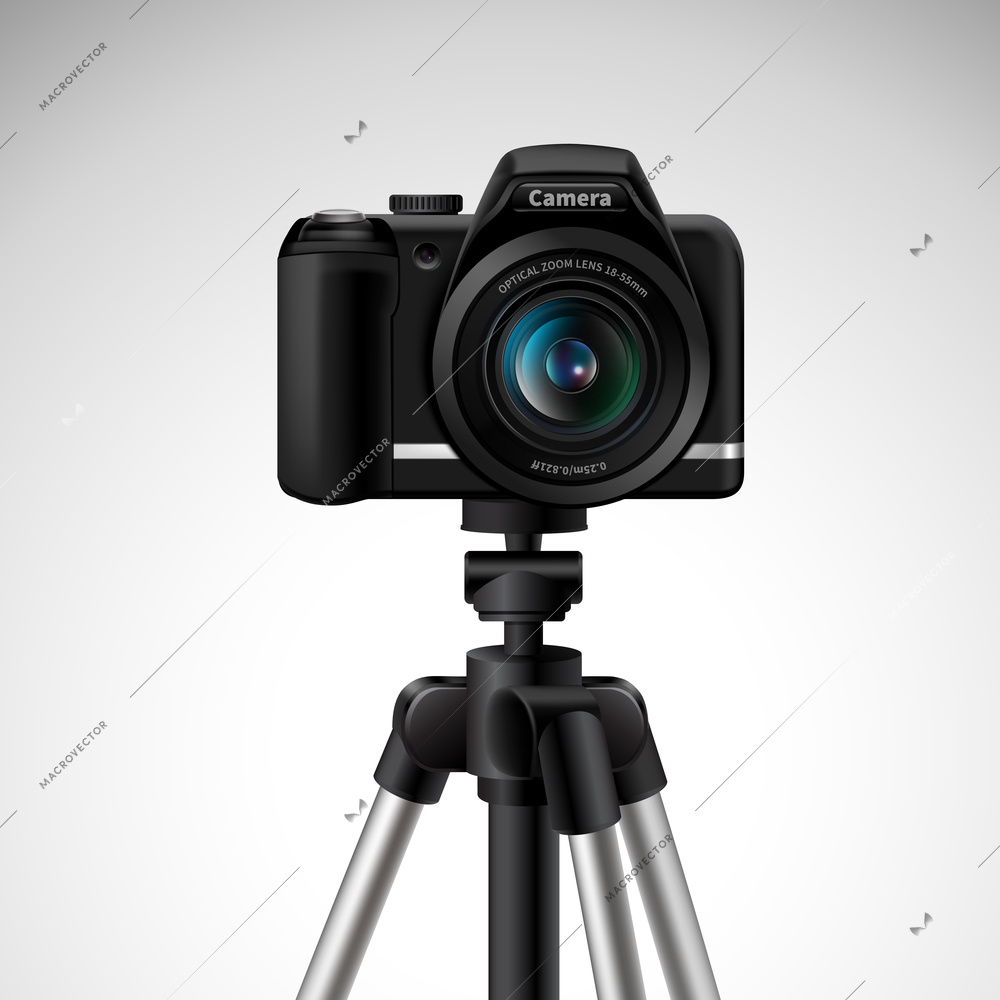 Realistic digital photo camera on tripod isolated on white background vector illustration