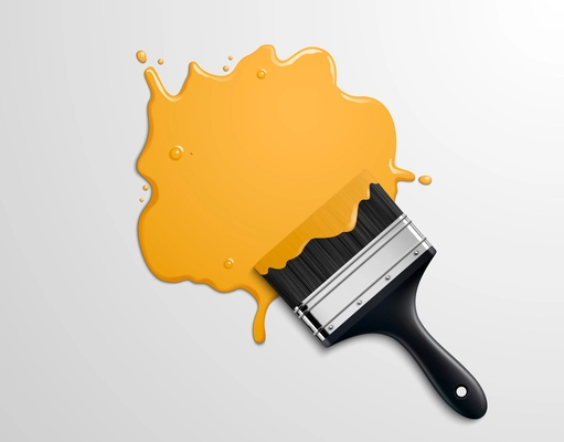 Black paintbrush with blot of yellow paint on grey background vector illustration