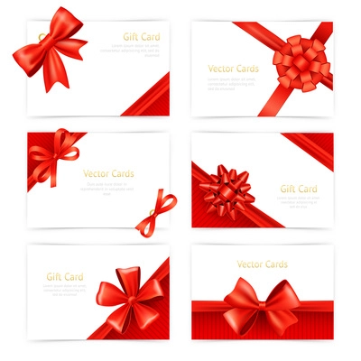 Gift paper cards set with red silk ribbon decoration isolated vector illustration