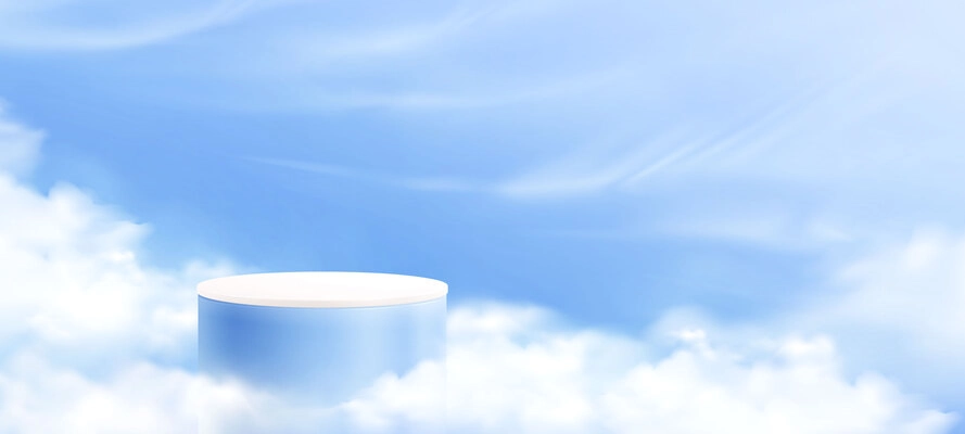 Podium with dreamy cloud sky background with heaven scenery blue sky white clouds and round pedestal vector illustration