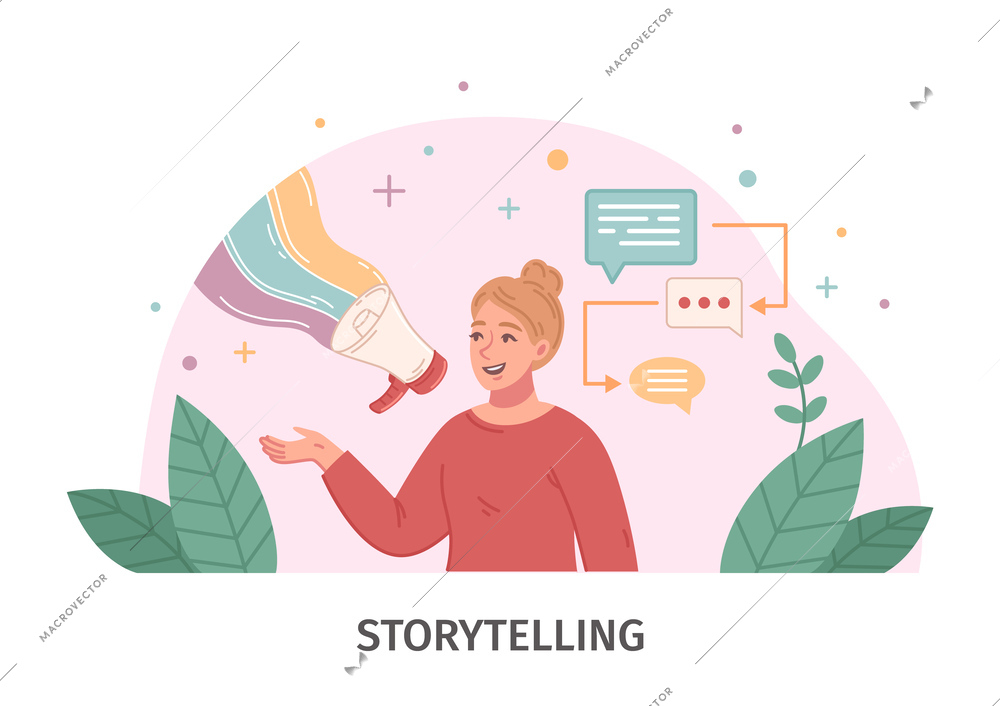 Personal branding flat concept with storytelling symbols vector illustration