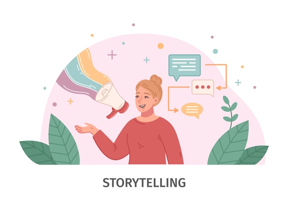 Personal branding flat concept with storytelling symbols vector illustration