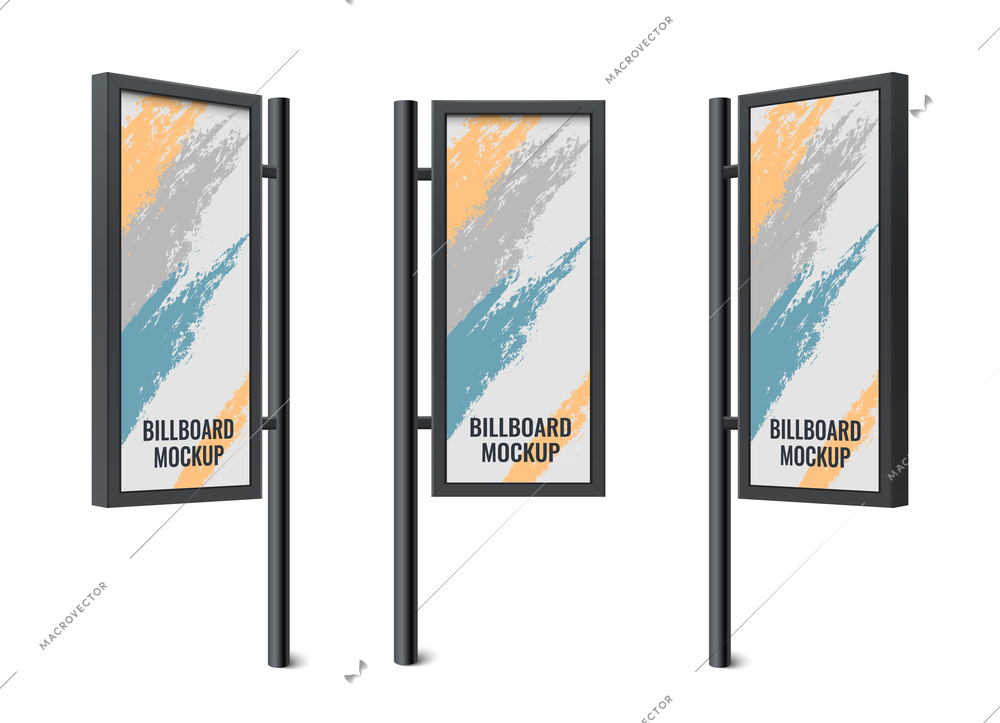 Billboard realistic icons set with advertising mockup panels isolated vector illustration