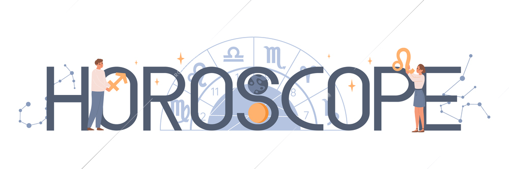 Horoscope text concept with zodiac symbols flat vector illustration