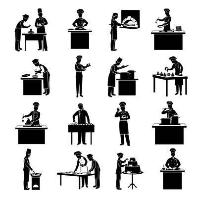 Cooking icons black set with restaurant chef figures isolated vector illustration