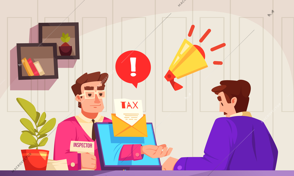 Tax service cartoon concept with man paying bills online vector illustration