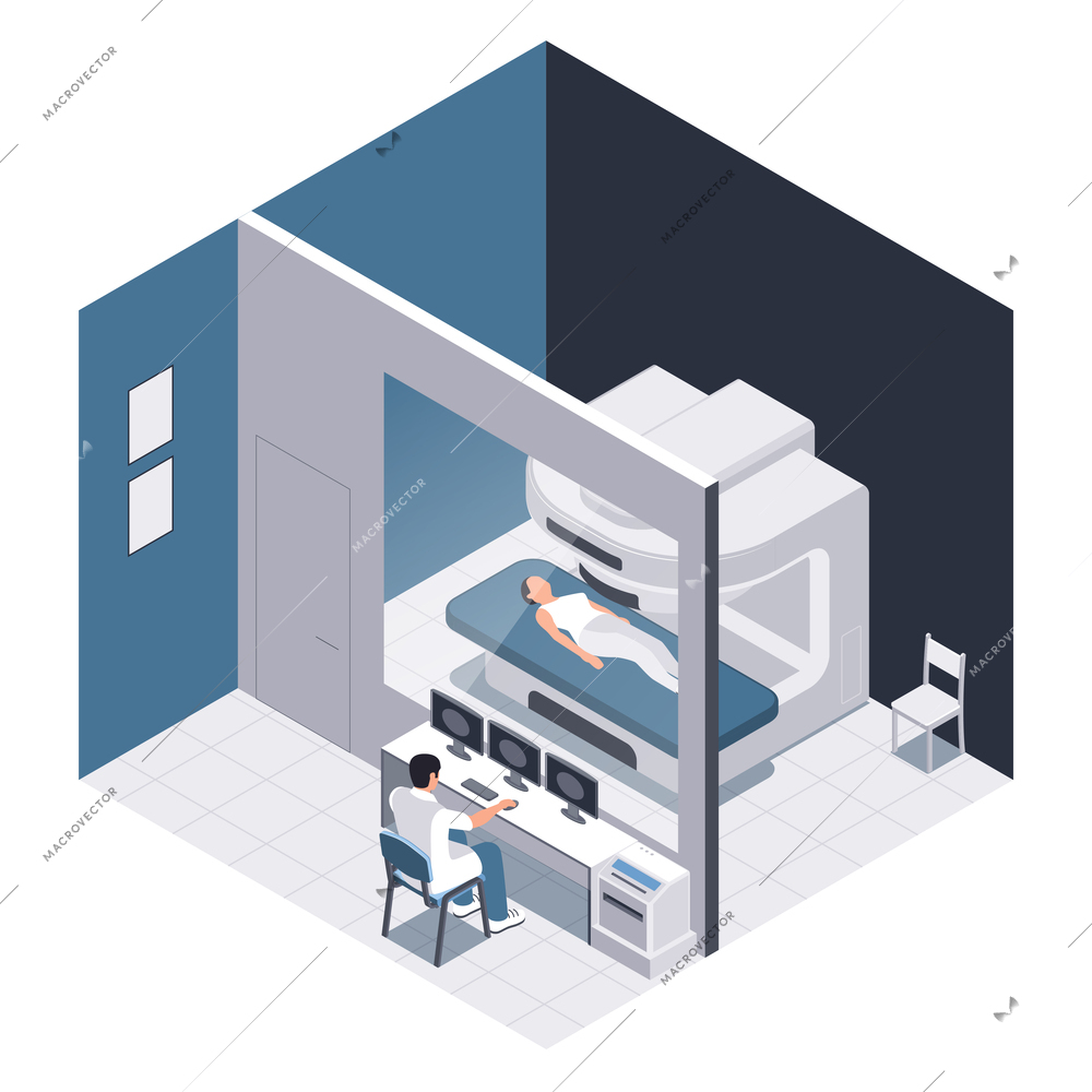 Medical equipment concept with examination and treatment symbols isometric vector illustration