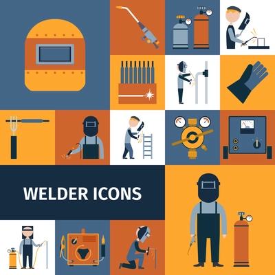 Welder and blacksmith laborer decorative icons set isolated vector illustration