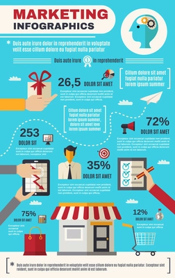 Marketing infographics set with business development strategy symbols and statistics vector illustration