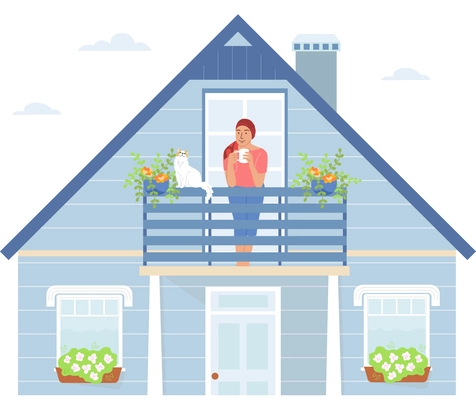 Countryside lifestyle concept with rural house symbols flat vector illustration