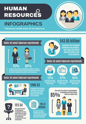 Human resources infographic set with business people organization information vector illustration