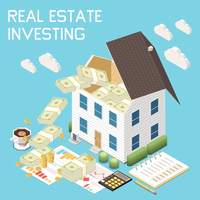 Personal financial management isometric concept with real estate investing vector illustration
