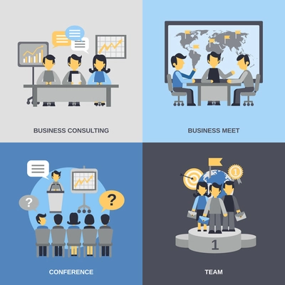 Meeting design concept set with business consulting team conference flat icons isolated vector illustration