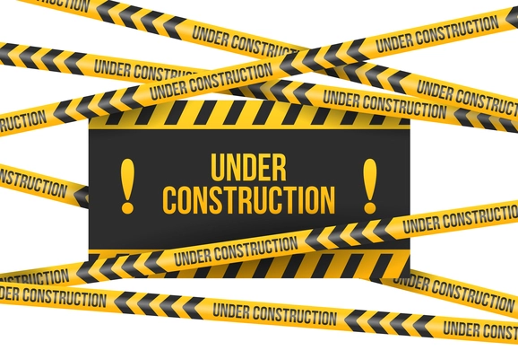 Under construction realistic composition with yellow and black warning tapes vector illustration