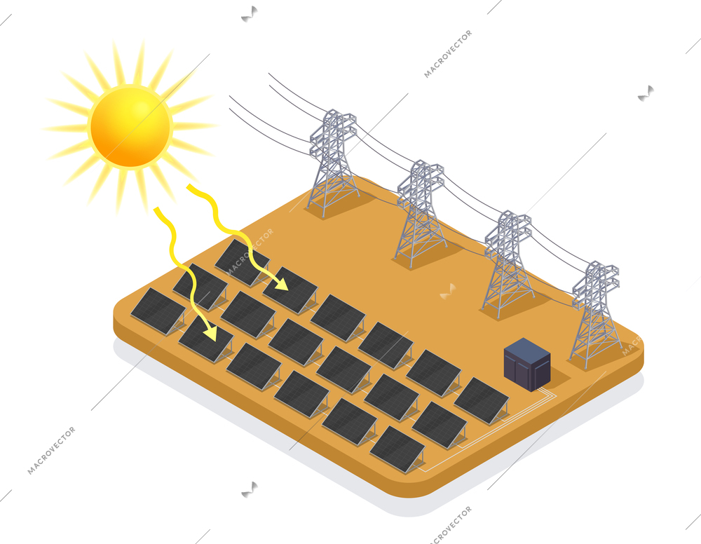 Ecological awareness renewable energy sources isometric concept with solar panels 3d vector illustration