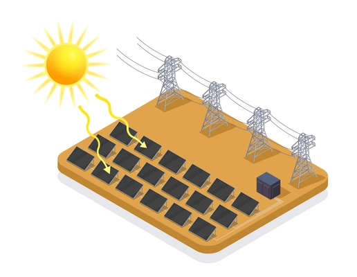 Ecological awareness renewable energy sources isometric concept with solar panels 3d vector illustration