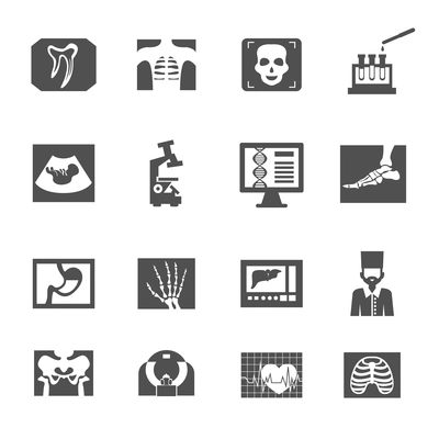 Ultrasound and x-ray medical equipment icons black set isolated vector illustration