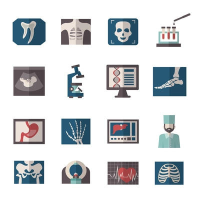 Medical ultrasound and x-ray procedures icons flat set isolated vector illustration