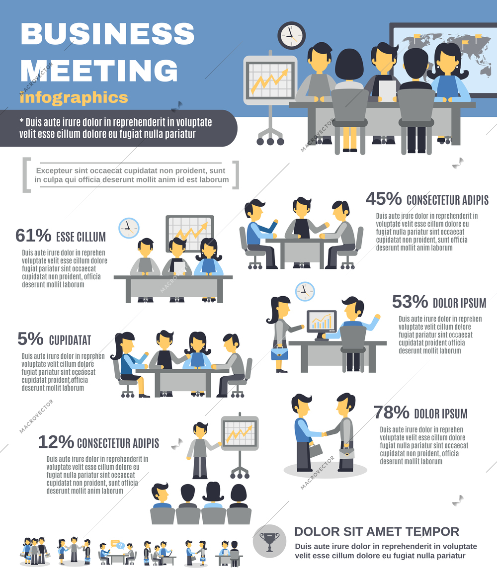 Meeting infographics set with business conference team communication symbols vector illustration