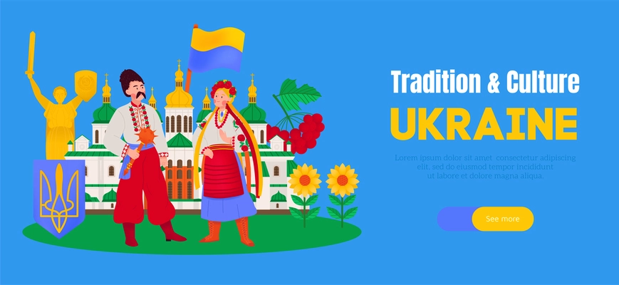 Traditions and culture of ukraine horizontal banner decorated with male and female characters in national clothes vector illustration