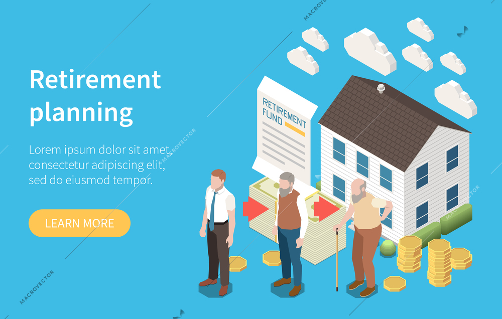 Personal financial management isometric concept with retirement planning vector illustration